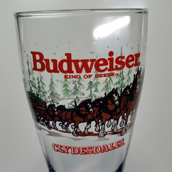 Budweiser 1989 Clydesdales Holiday Pilsner Beer Glass Horse Hitch and Wagon - Picture 2 of 10